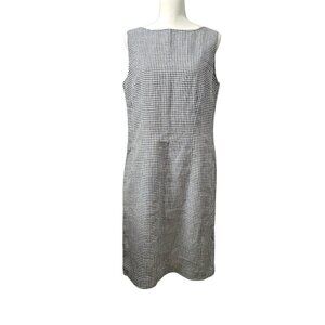 Amanda Smith Gingham Pure Linen Sleeveless Navy And White Midi Shift Dress